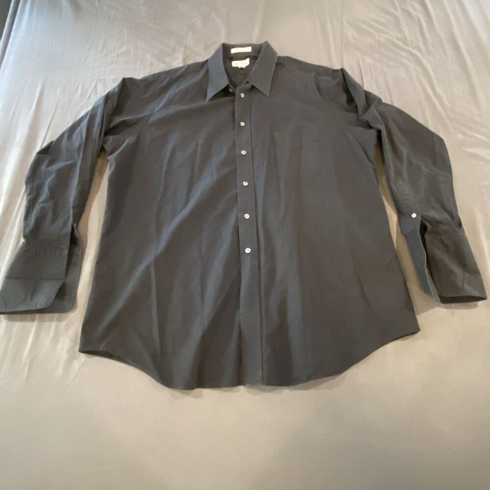 Paul Fredrick Long Sleeve Button Down Shirt in Black 100% Cotton Size 17 1/2 35